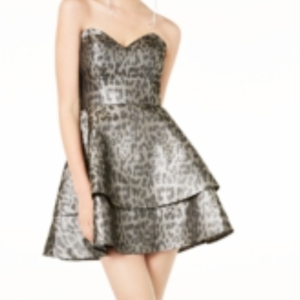 NWT BLONDIE SILVER METALLIC Leopard Print Strapless Dress